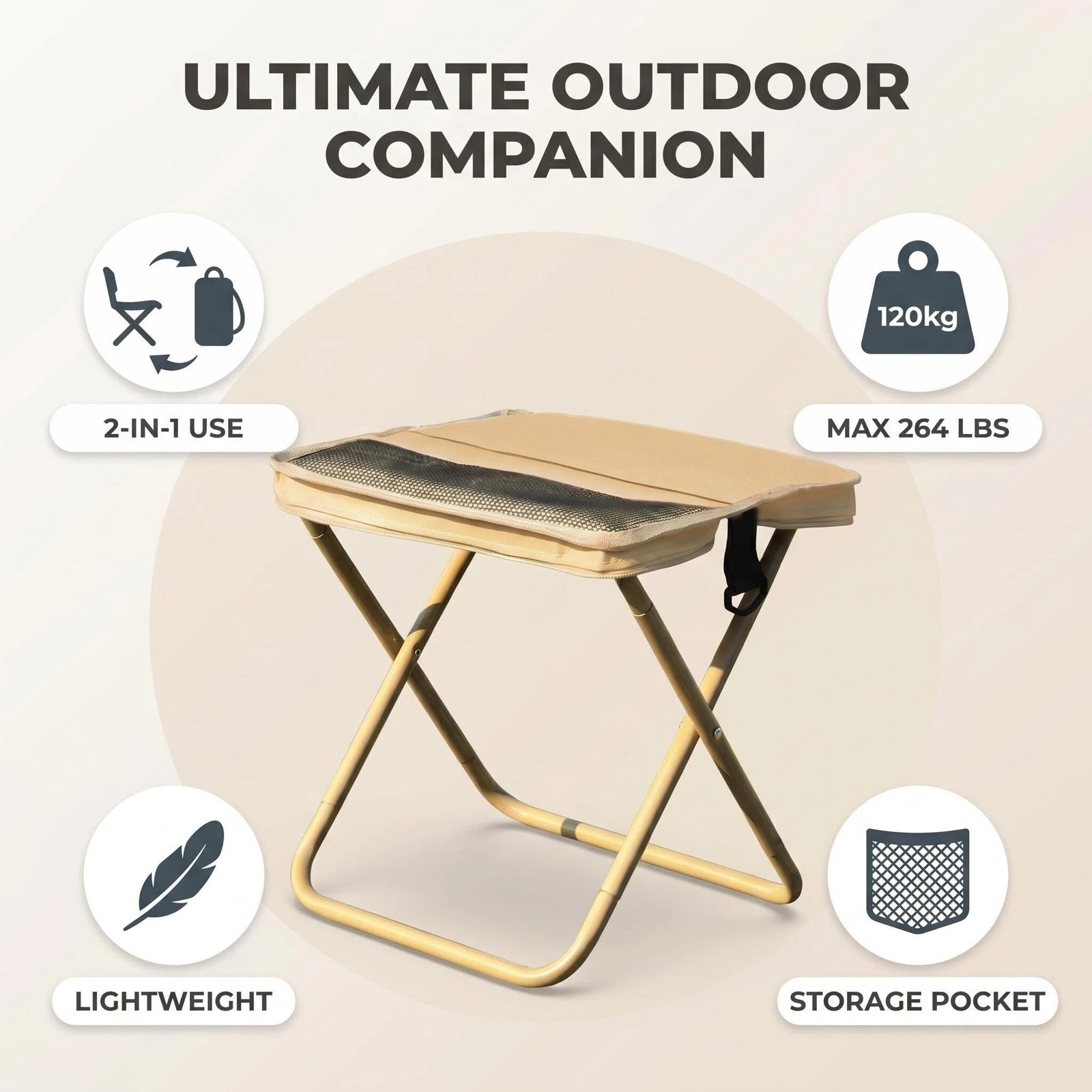 11.5" Portable Folding Camp Stool with Side Pocket, Lightweight Foldable Camp...