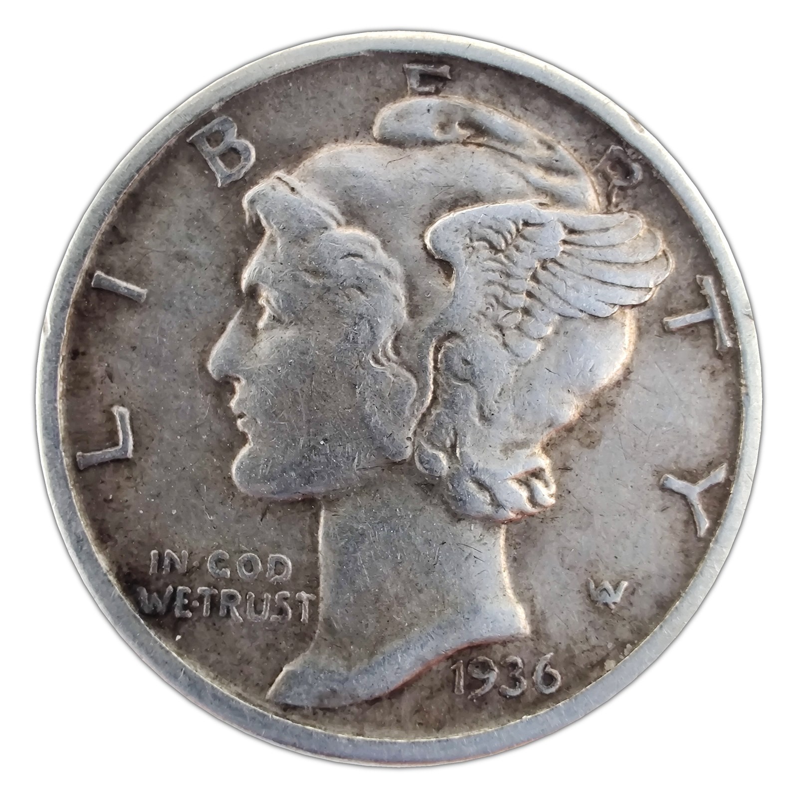 1936-S Mercury Dime F Fine 90% Silver