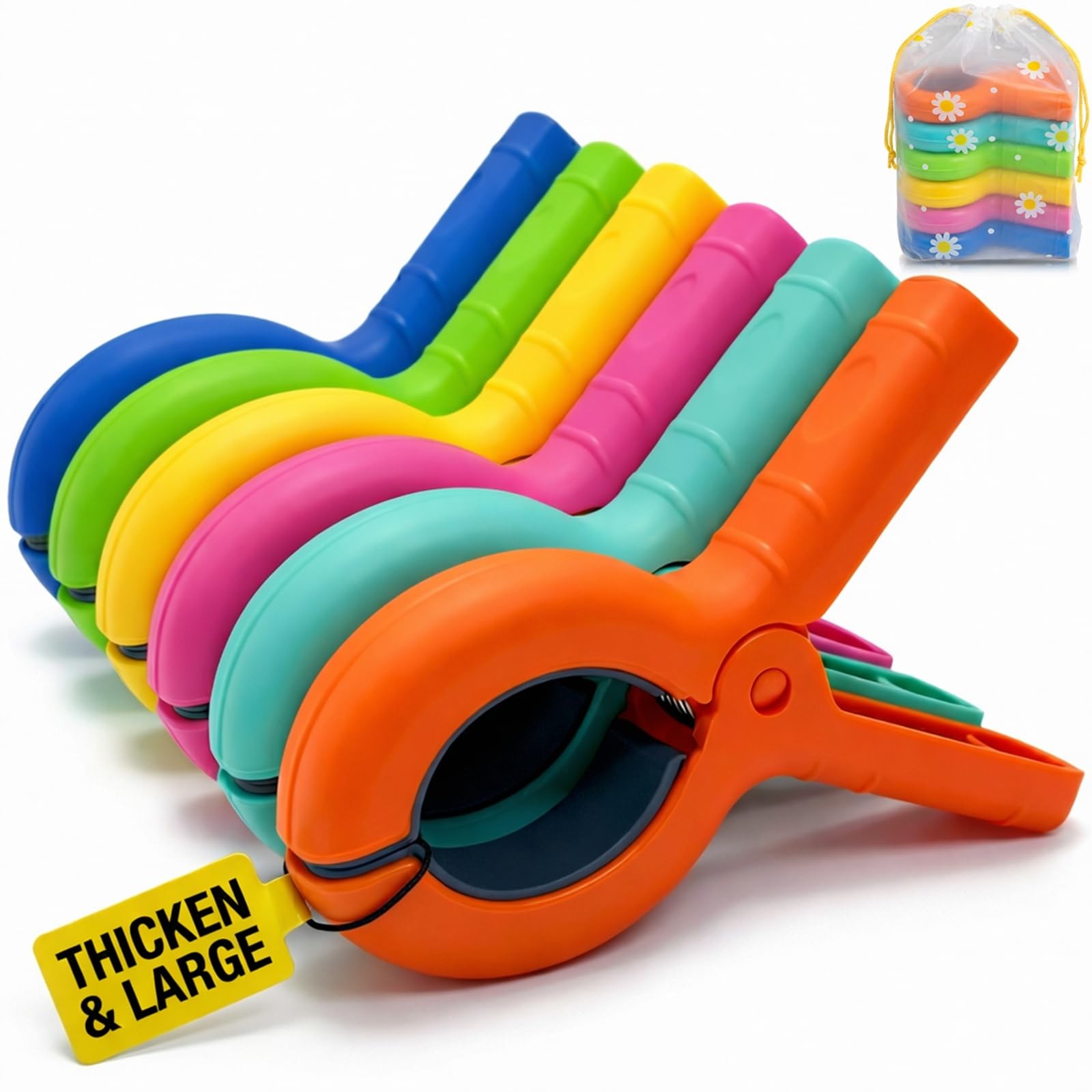 Large Beach Towel Clips 6 Mix: Yellow, Blue, Green, Pink, Orange, Cyan