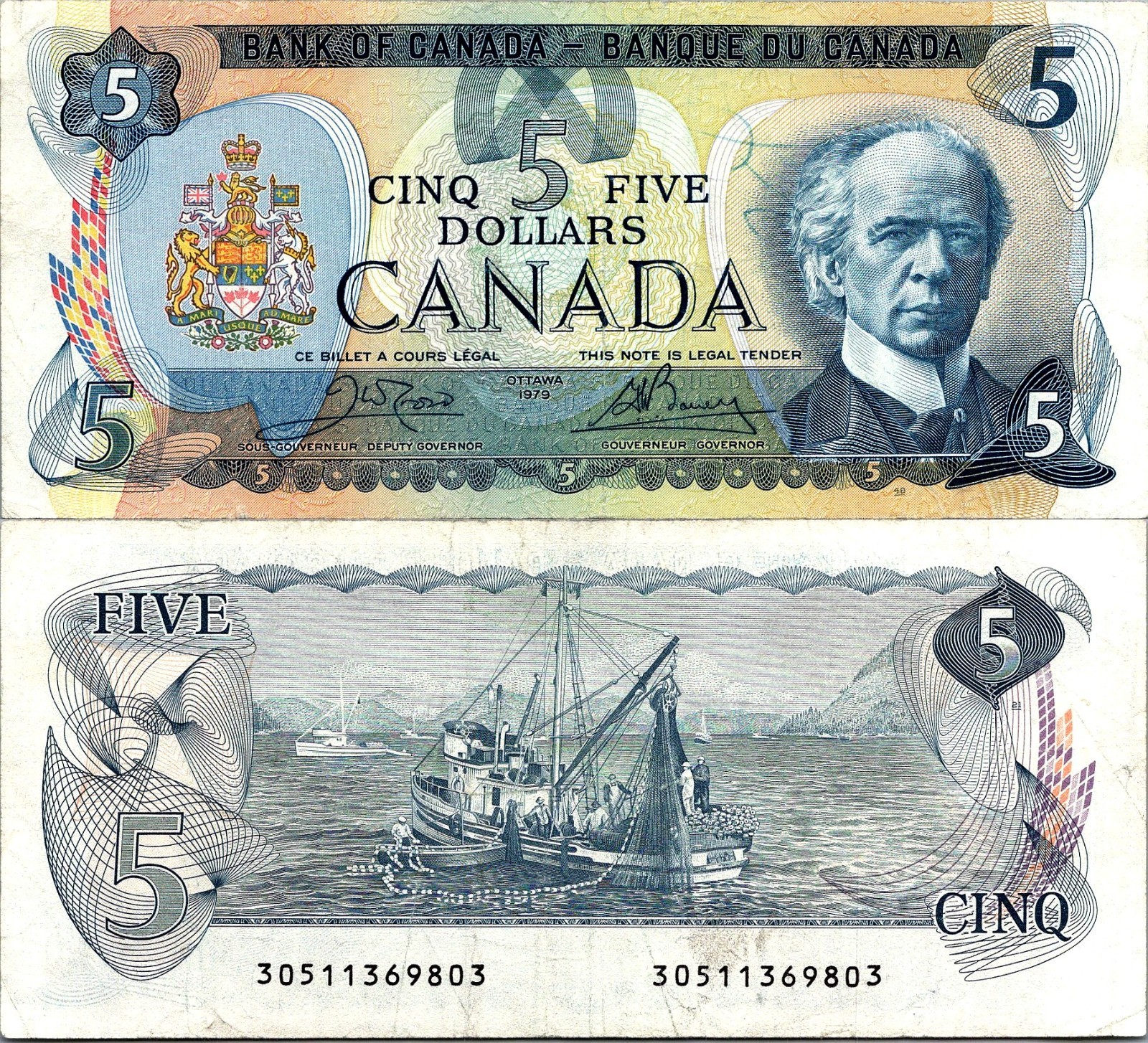 Canada 5 Dollars Bank of Canada 1979 Pick# 92b XF-AU