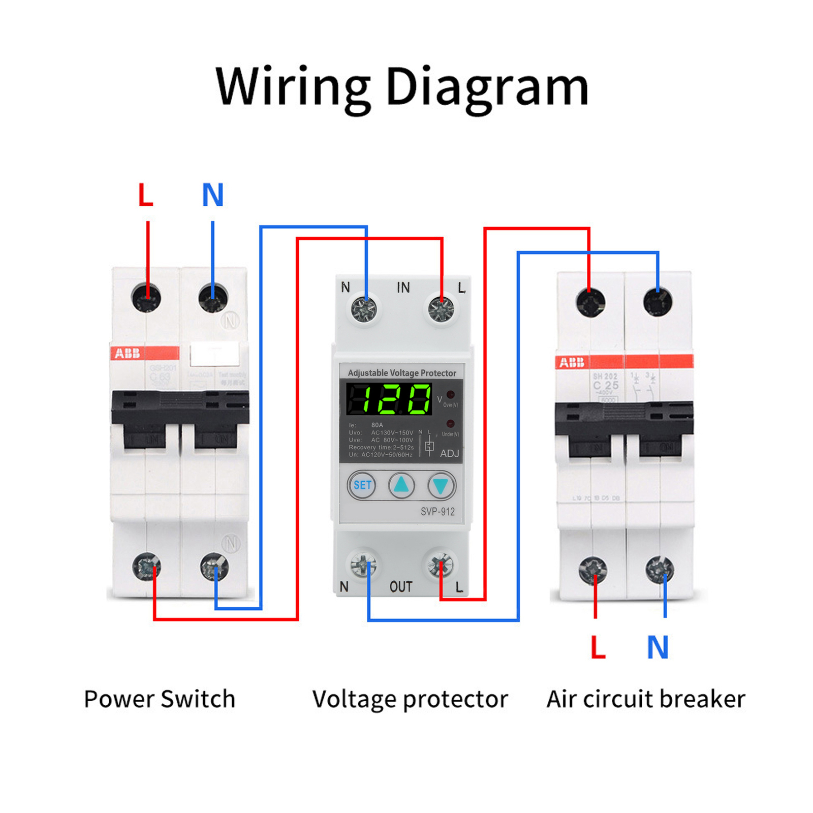120VAC 80A Adjustable SelfRecovery Under Voltage Auto-Reset Protection Switch