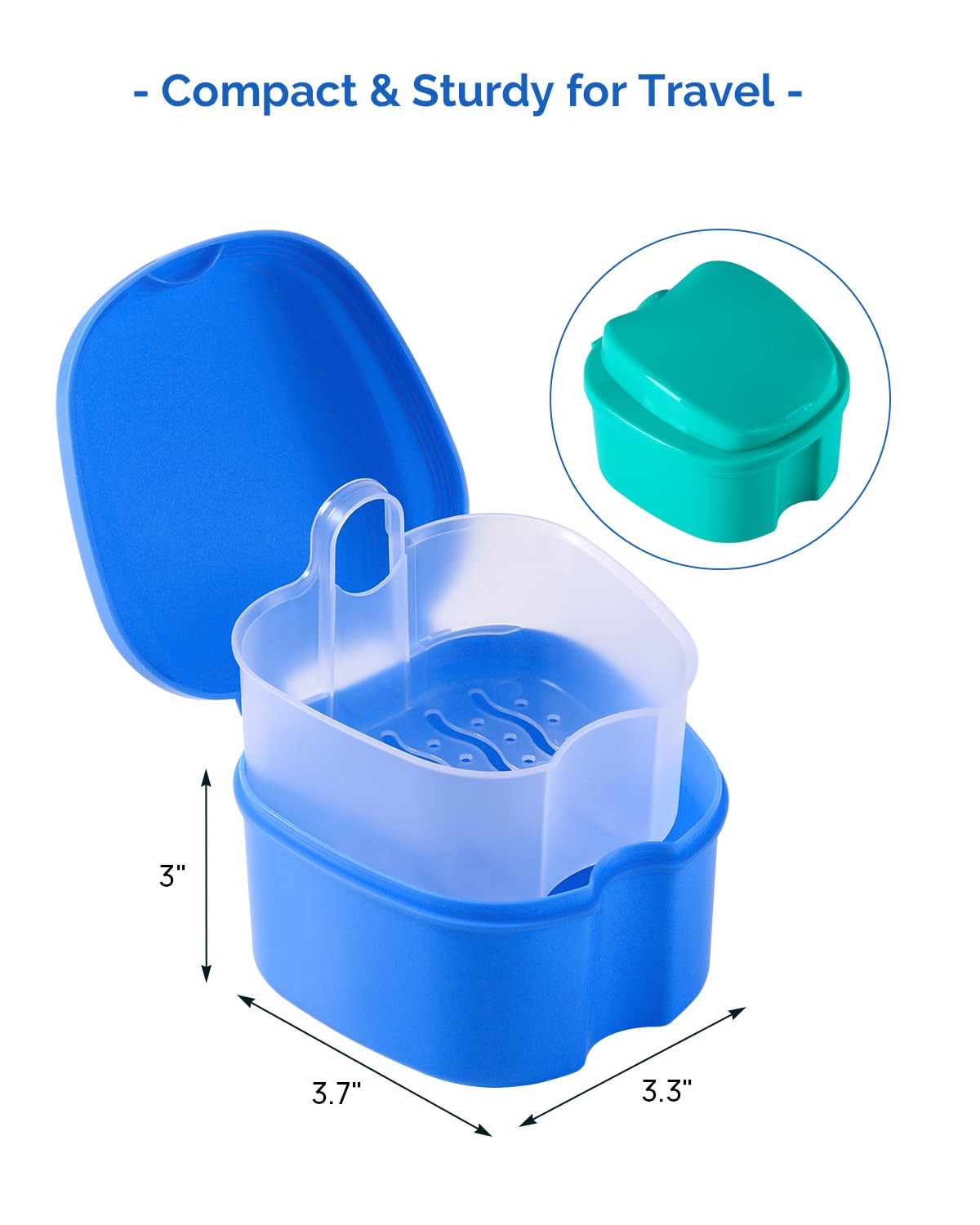 2Pcs Denture Bath Case, Denture Cup for Soaking Dentures with Strainer Basket Tr