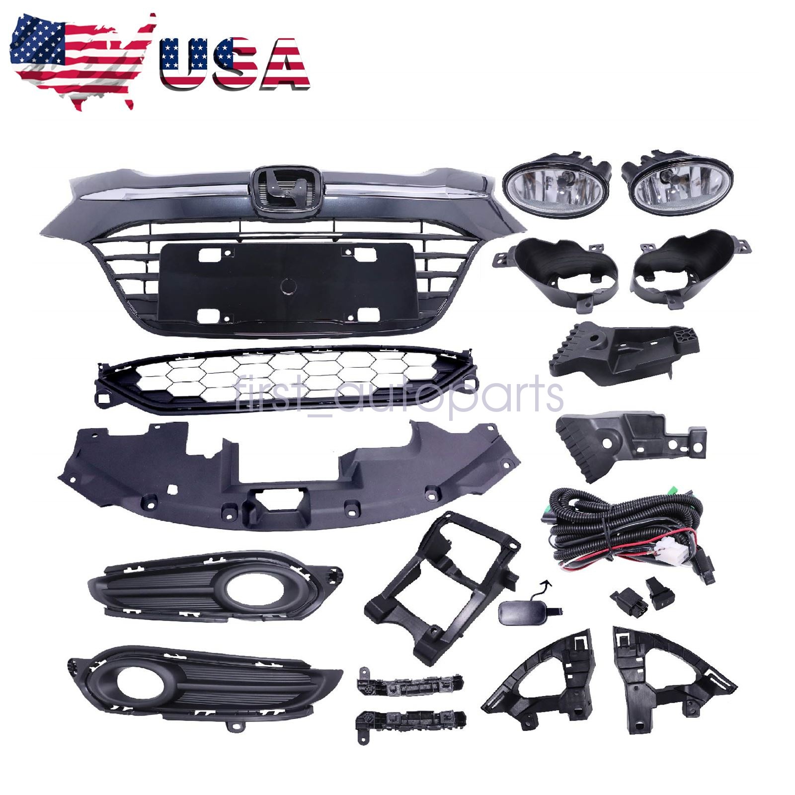 Fit HRV HR-V 2016-2018 Lower Upper Grille Bumper Brackets Fog light Bezel