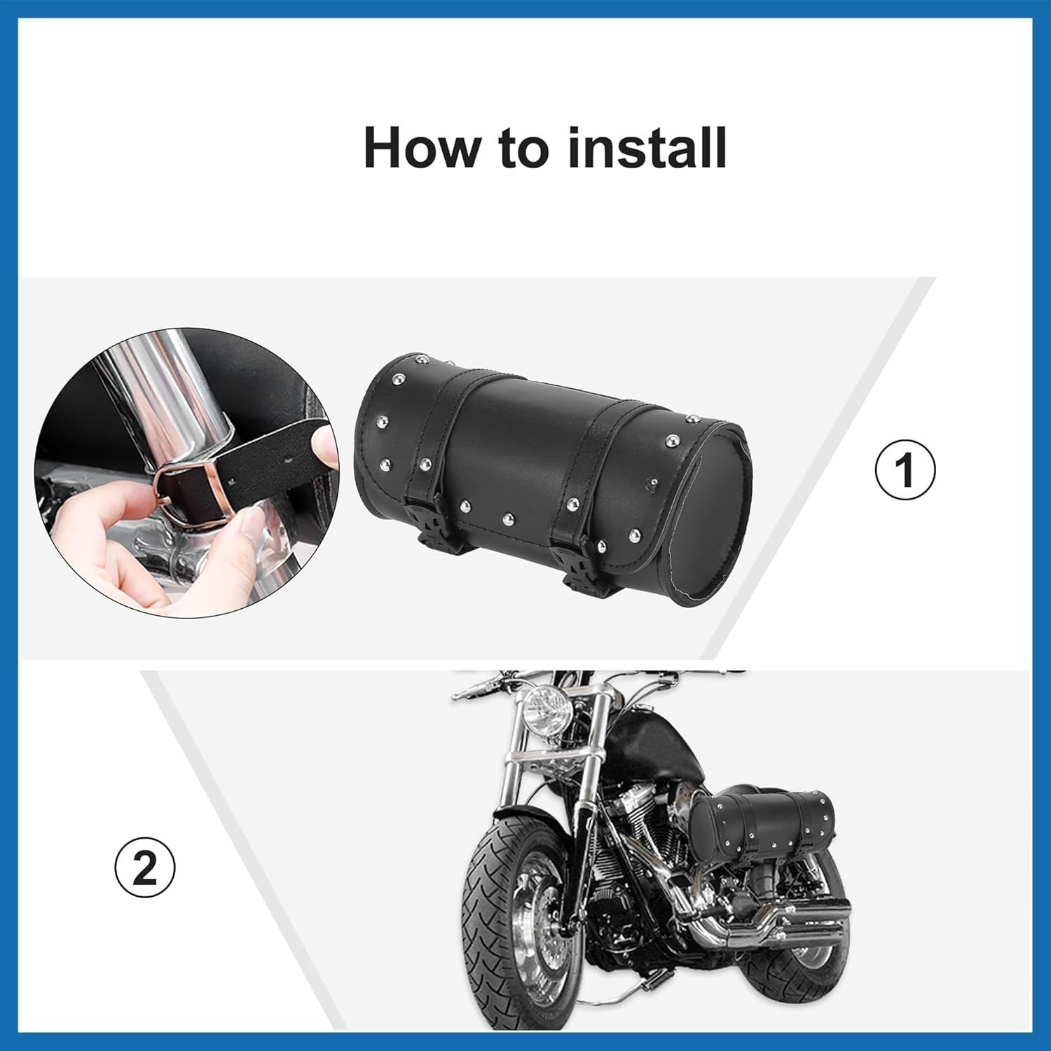 "Universal Motorcycle Fork & Handlebar Tool Bag, Waterproof Faux Leather - Black