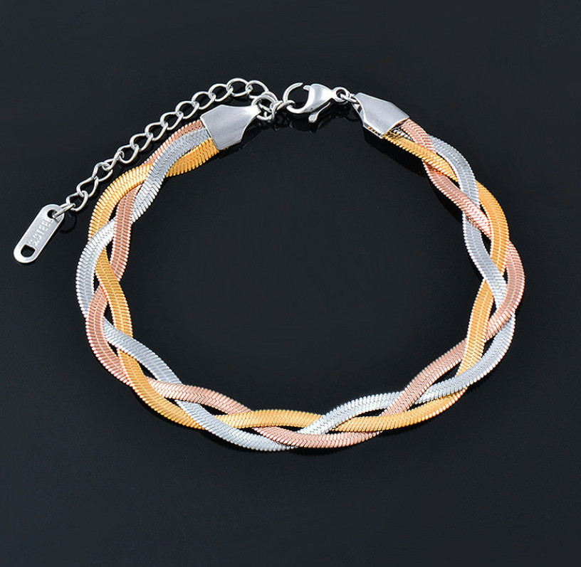 Women Stainless Steel Rose Gold Beach Flat Herringbone Bracelet Chain 6-8" AG