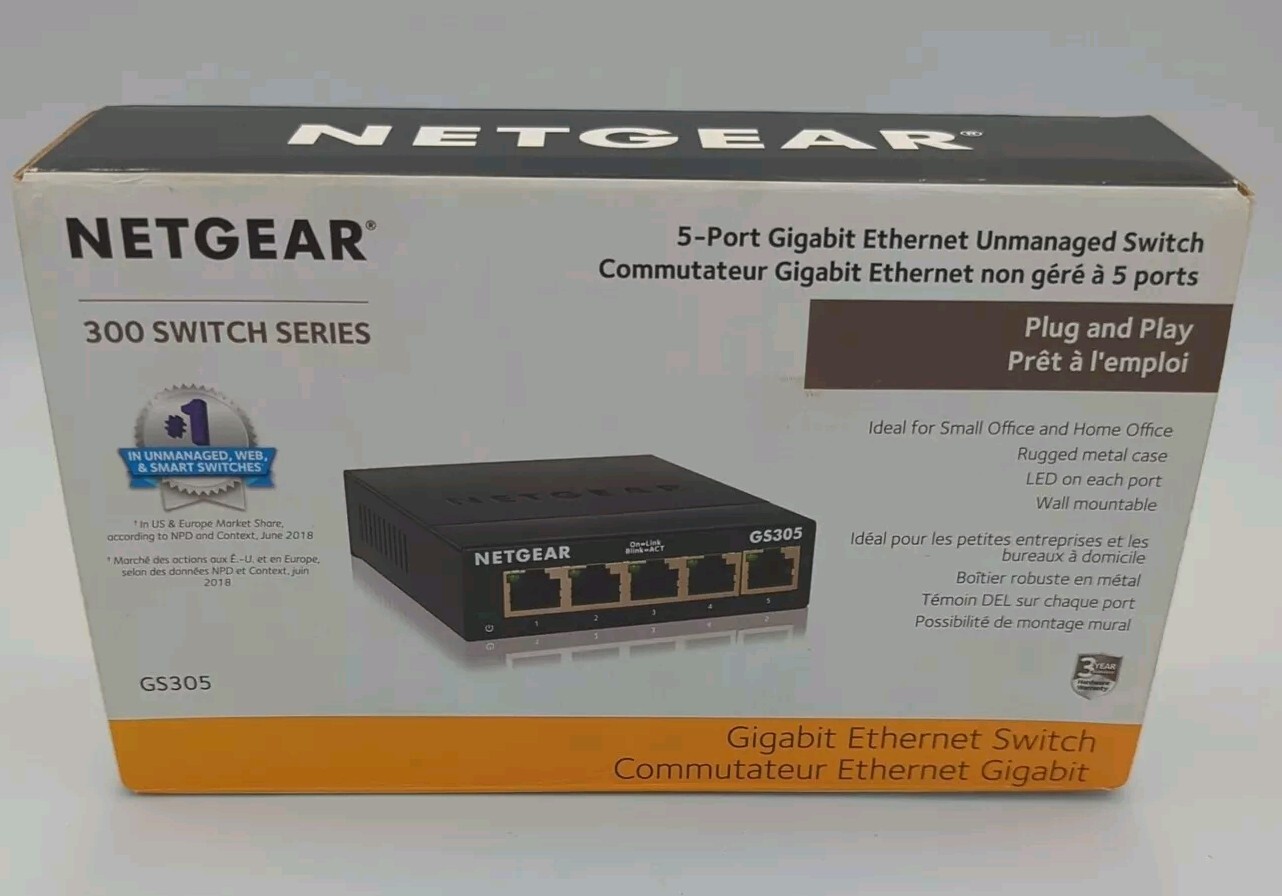 NETGEAR GS305300PAS 5 Port Gigabit Ethernet Unmanaged Switch