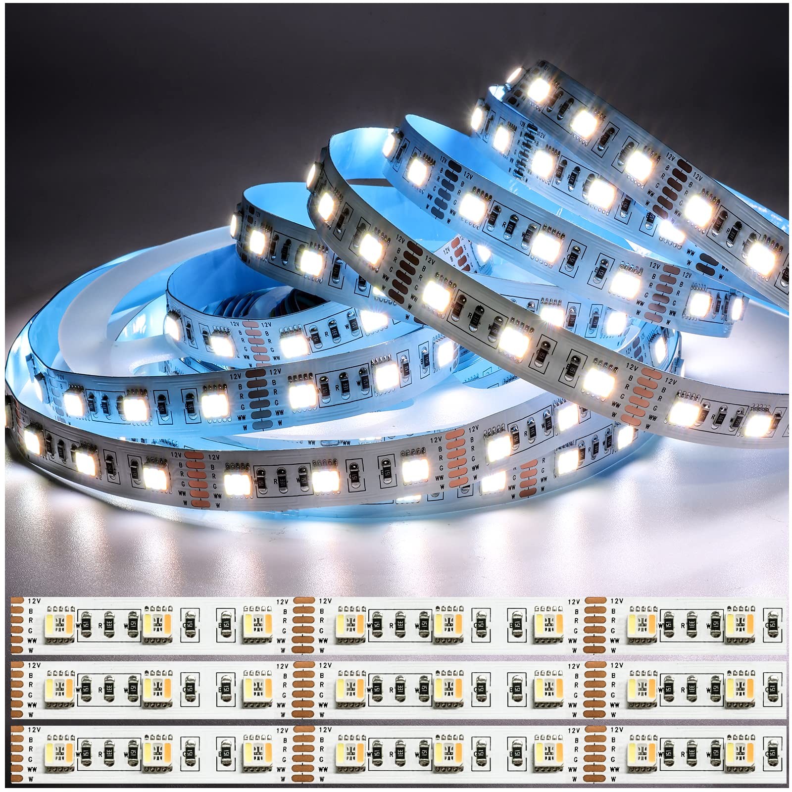 12V 5 in 1 Lights RGB + CCT, RGB + White + Warm White (2800K to 6500K) RGBCW ...