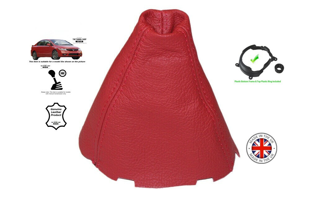 Shift Boot + Frame For Honda Civic Sedan Coupe Si FA FD FG 06-11 Red Leather