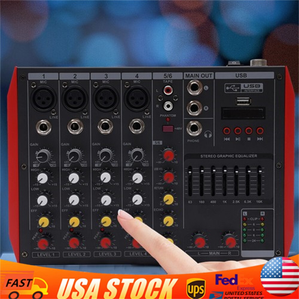 6-Channel Bluetooth Audio Mixer with Digital Effects and Phantom Power
