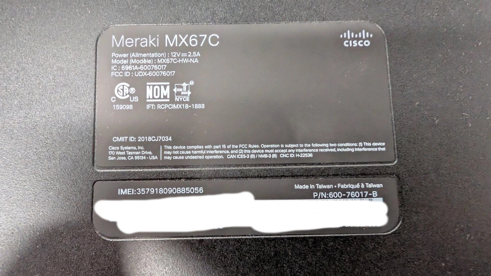 Cisco Meraki MX67C-HW-NA Cloud Managed LTE Security Device - UNCLAIMED
