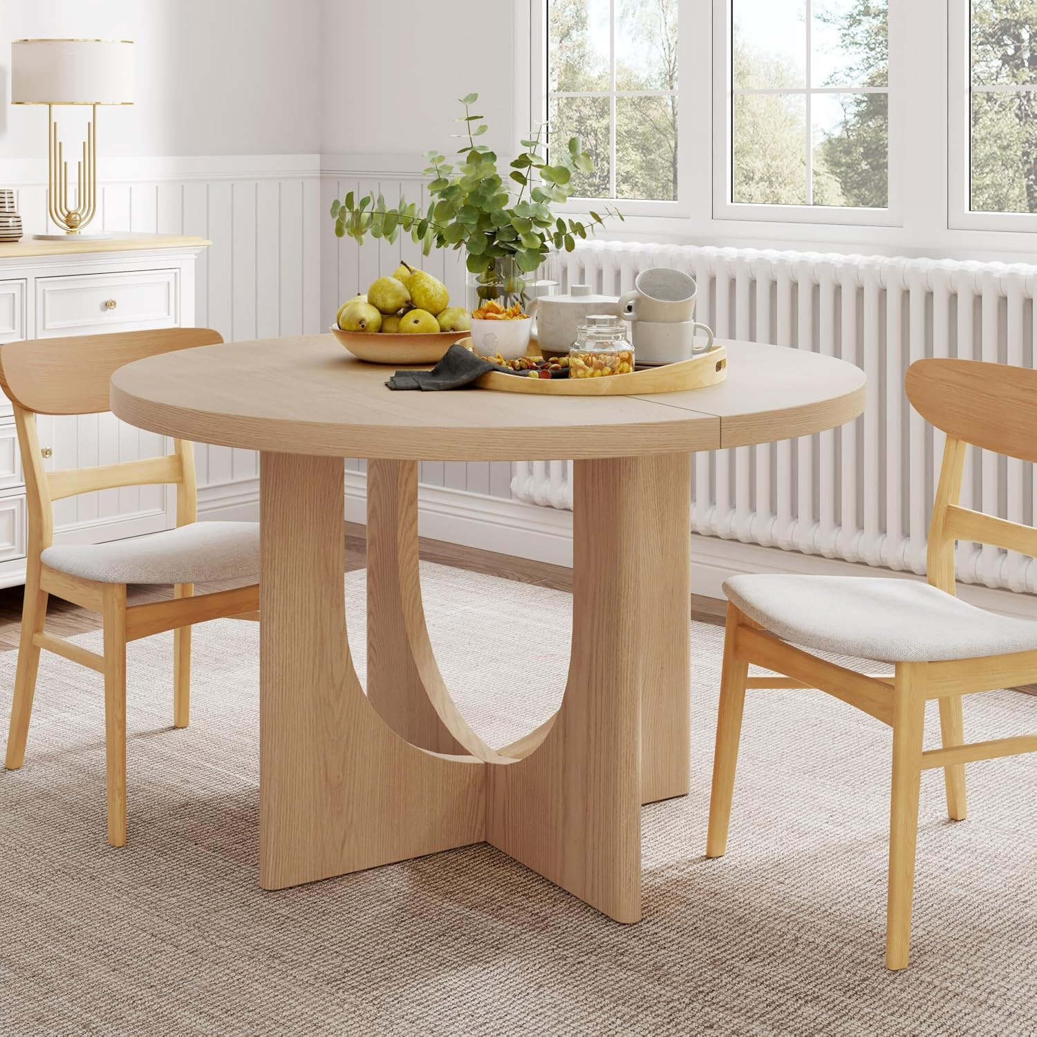 Guma 48" round Dining Table for 4, Compact MDF Kitchen Table with Pedestal Base,