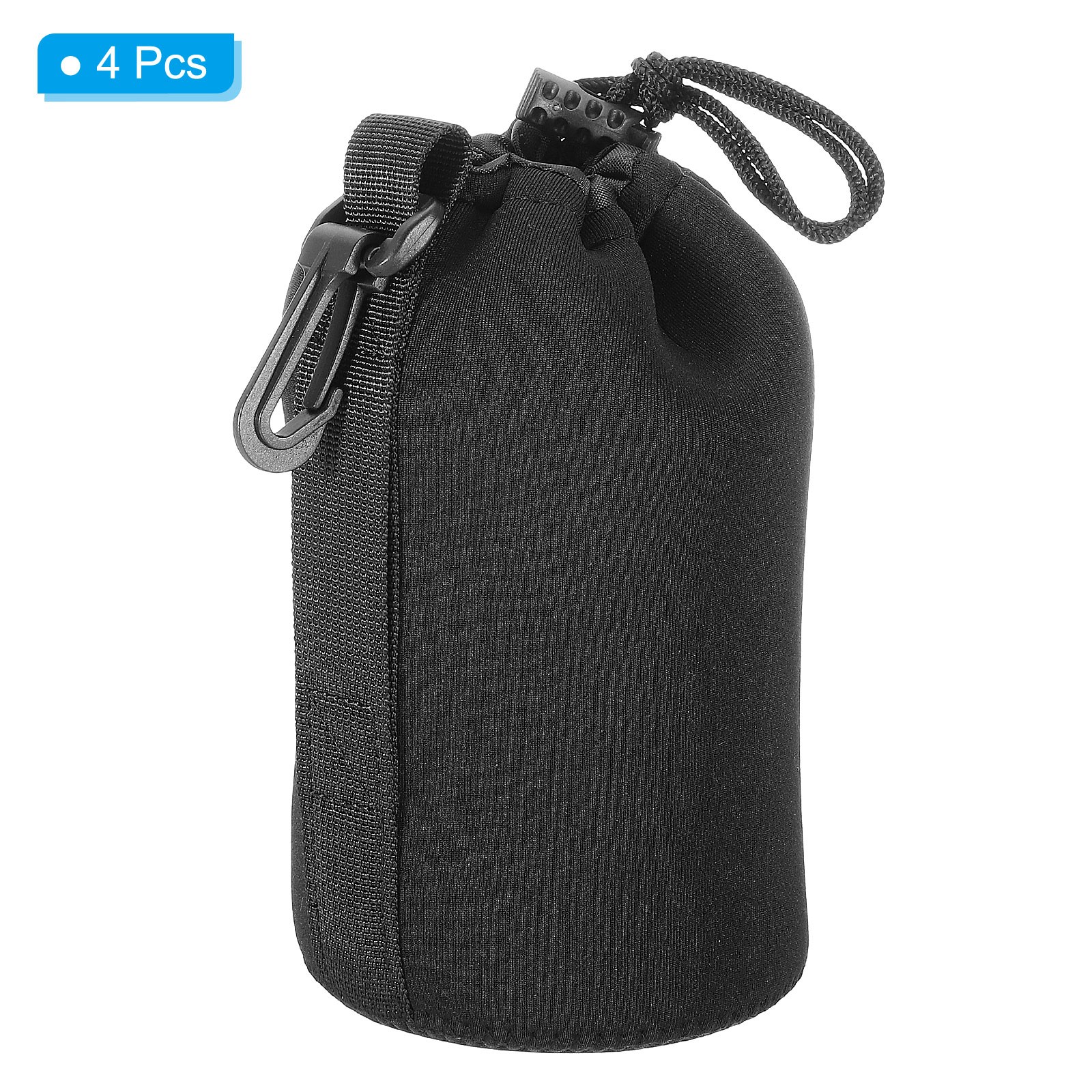 4 Pcs 3.7" ID x 7.1" H Drawstring Lens Pouch Black