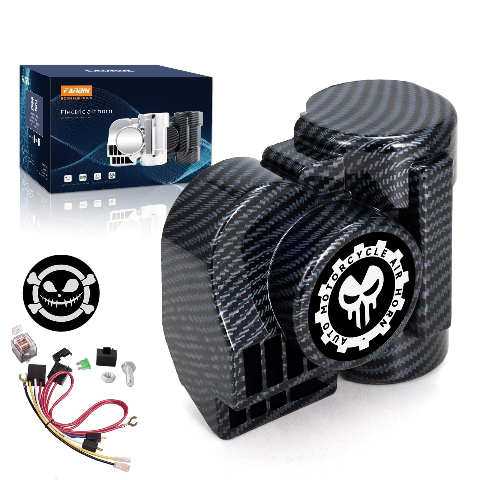 FARBIN Motorcycle Air Horn with Horn Cover Kit 150DB Super Loud Horn Wire
