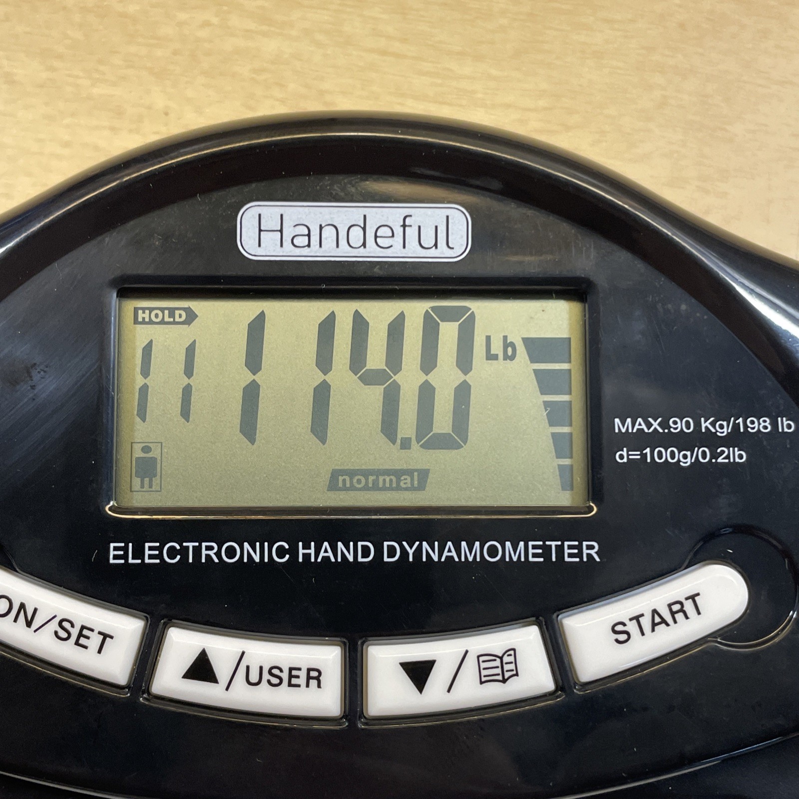 Handeful Digital Hand Dynamometer Grip Power 298Lbs 90KGs Excellent Condition