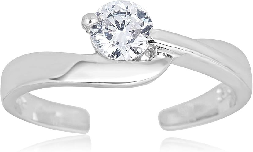 Simulated Diamond Round Cut Women Adjustable Toe Ring 14K Silver Gold Finish