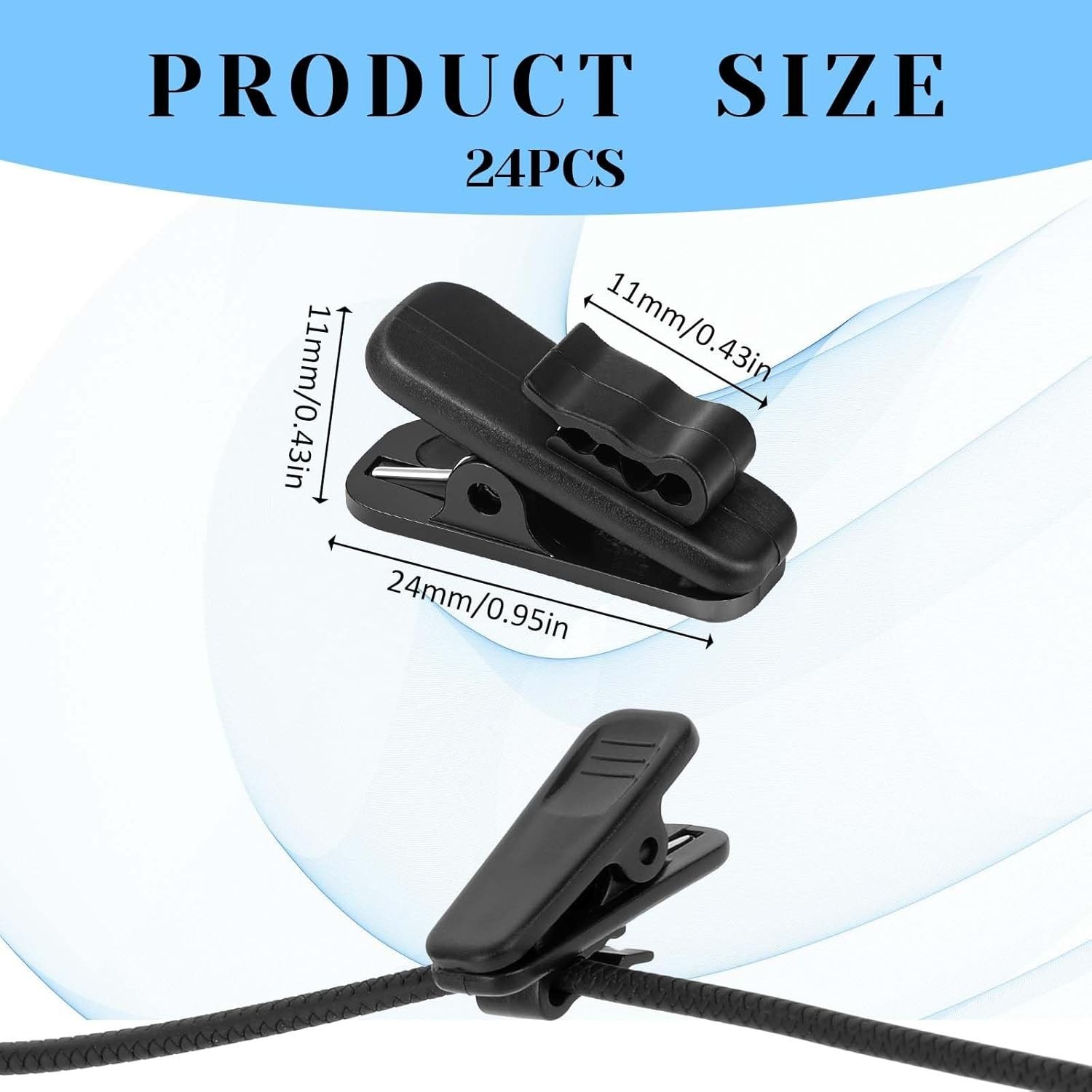 Lightweight Black Earphone Wire Clips - 24 pcs for Headphone Cable Control
