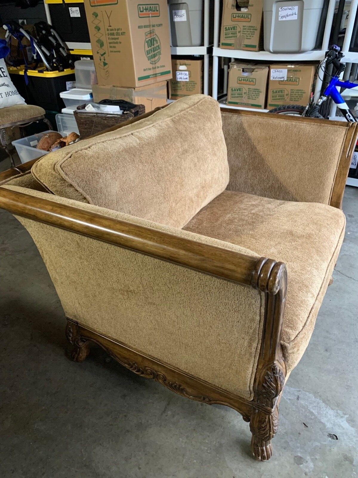 Kensington Oversize Chair, Gold Cushions, with Wood Trim