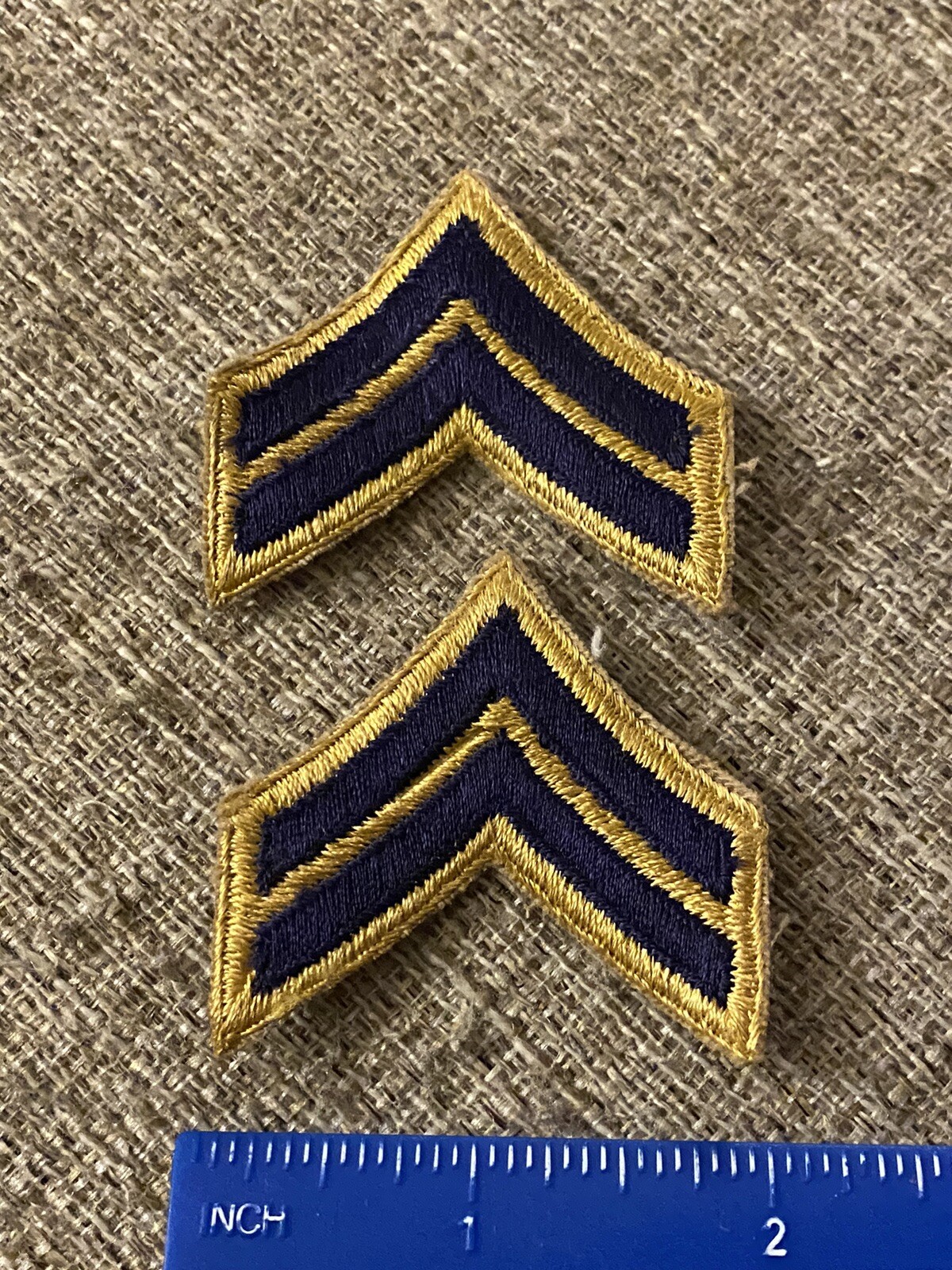Pair Of Korea War Era Corporal Enlisted Rank Patches Blue And Yellow INV7723