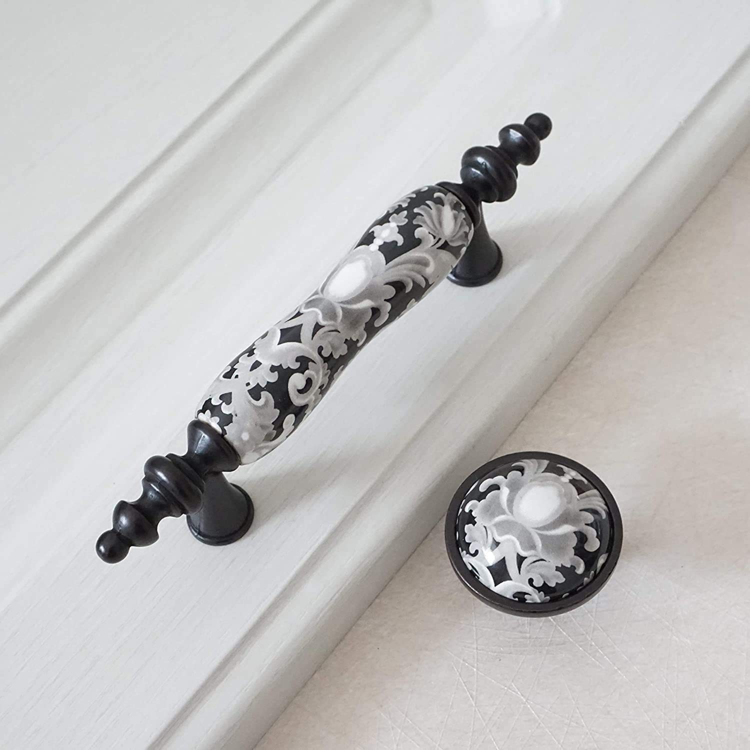 6 Pack Ceramic Drawer Pull Dresser Cabinet Pull Handle (6, 3" hole centers) |...