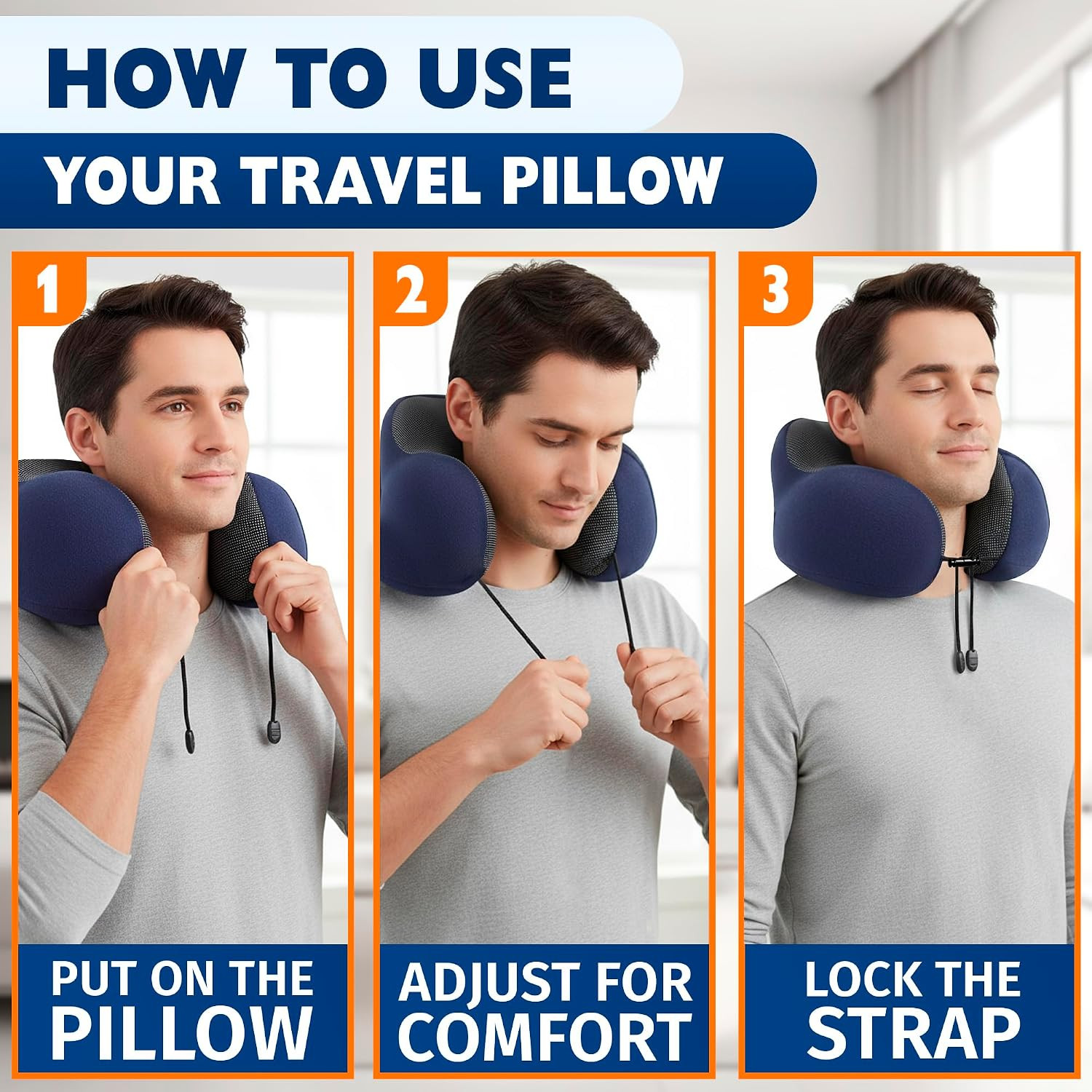 100% Memory Foam Neck Support Pillow with Adjustable Snap Buttons & Head Support