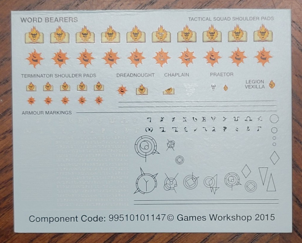 Word Bearers Transfer Sheet Betrayal Calth Space Marines Horus Heresy Warhammer