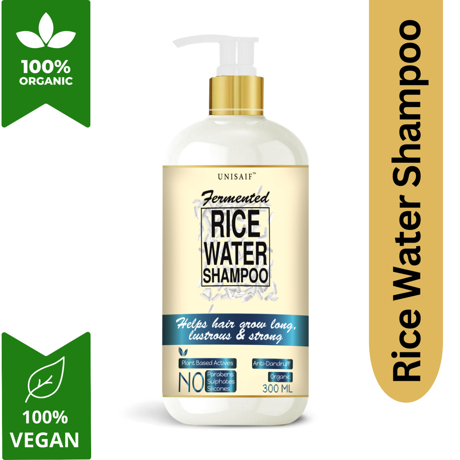Rice Water Organic Hair Shampoo Anti Dandruff Paraben & Sulfate Free Shampoo