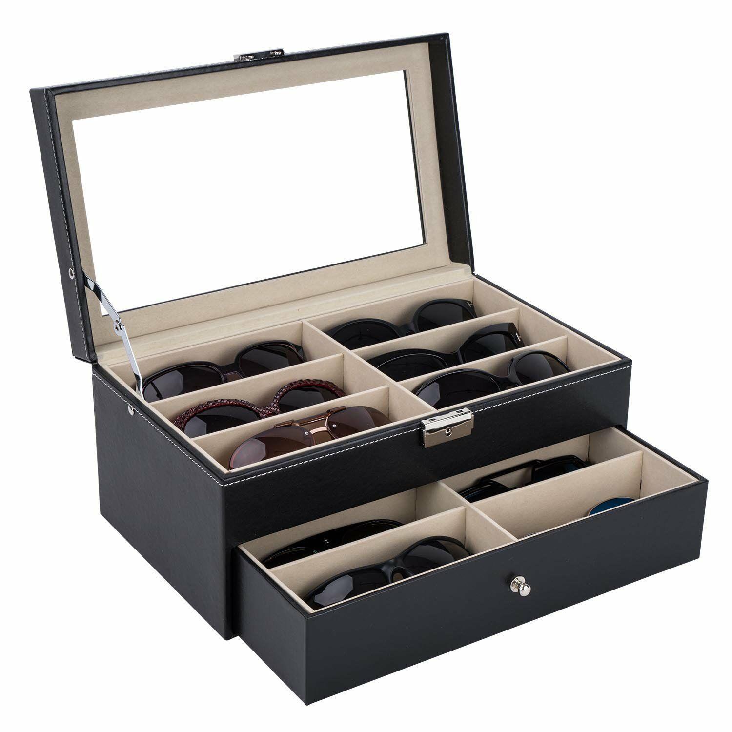 8 12 18 Slot PU Display Storage Case Box Organizer For Sunglasses Eyeglasse
