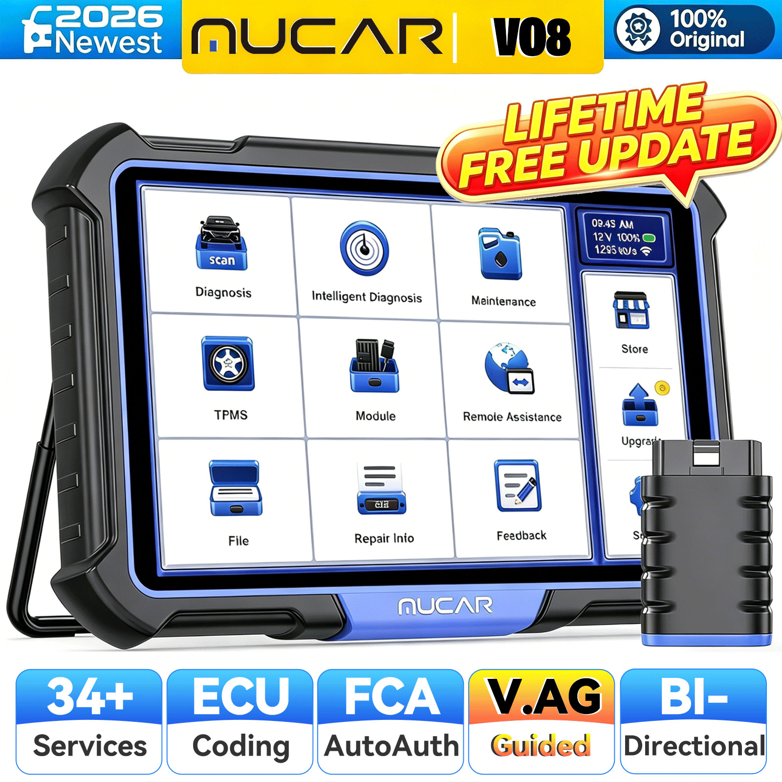 MUCAR VO8 Full Bidirectional Scanner Auto Diagnostic Tool ECU Coding Key Program