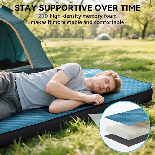 Self Inflating Sleeping Pad with Electric Pump, 4" Ultra Thick Memory Single