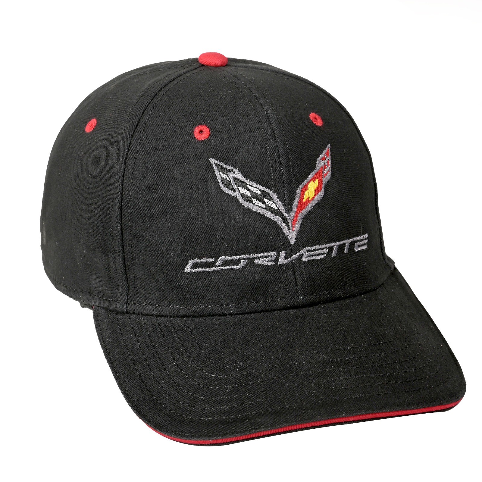 2014-2019 C7 Corvette Black Red Trim Structured Hat Logo Script Licensed