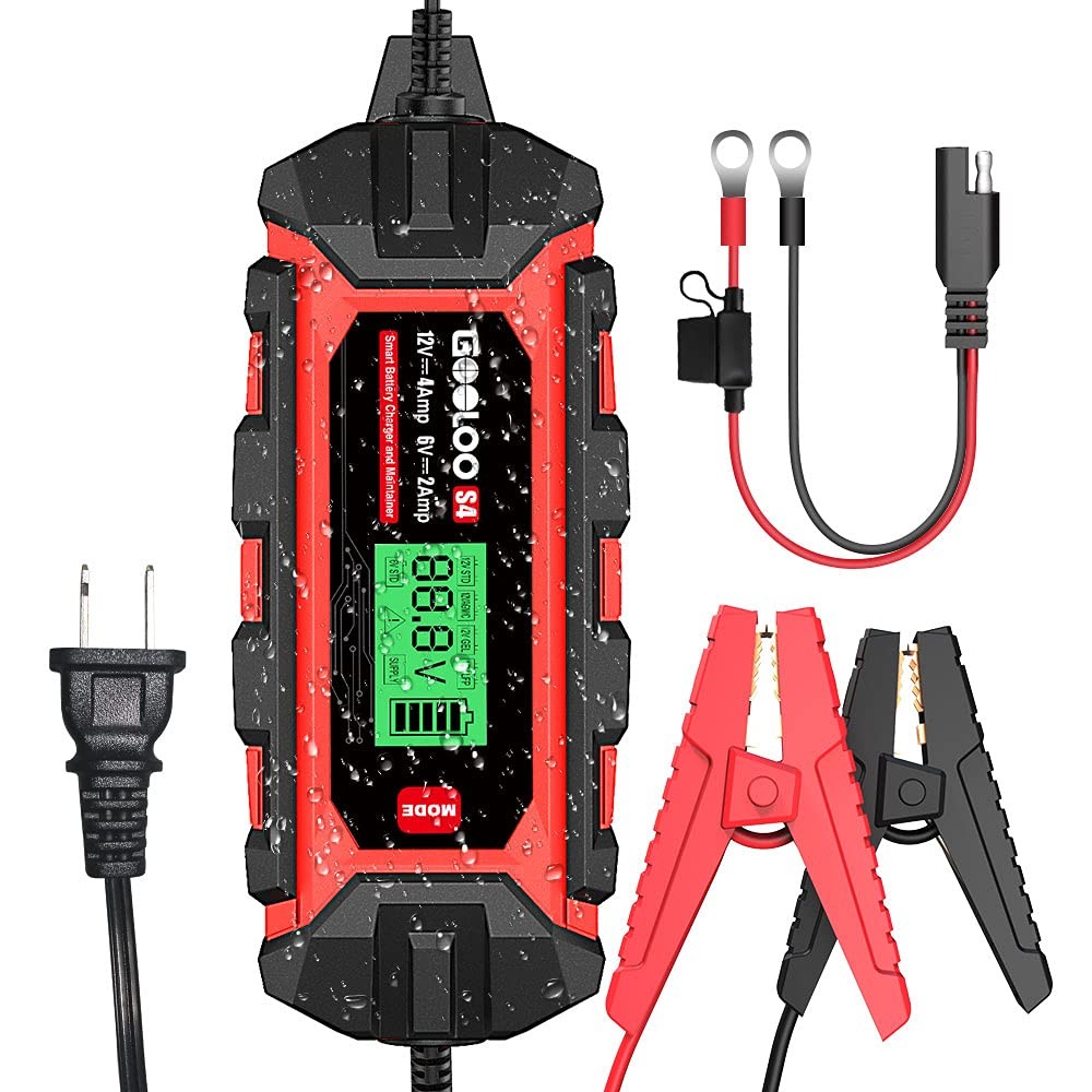 GOOLOO S4 4 Amp Car Battery Charger Automotive, 6V/2A 12V/4A Smart 4A, red