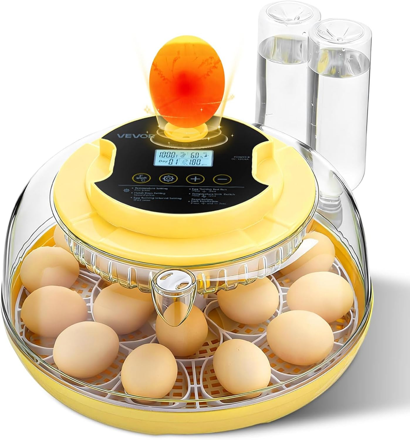 18 Egg Incubator, Automatic Egg Turner with LED Candler, Temperature & Humidity