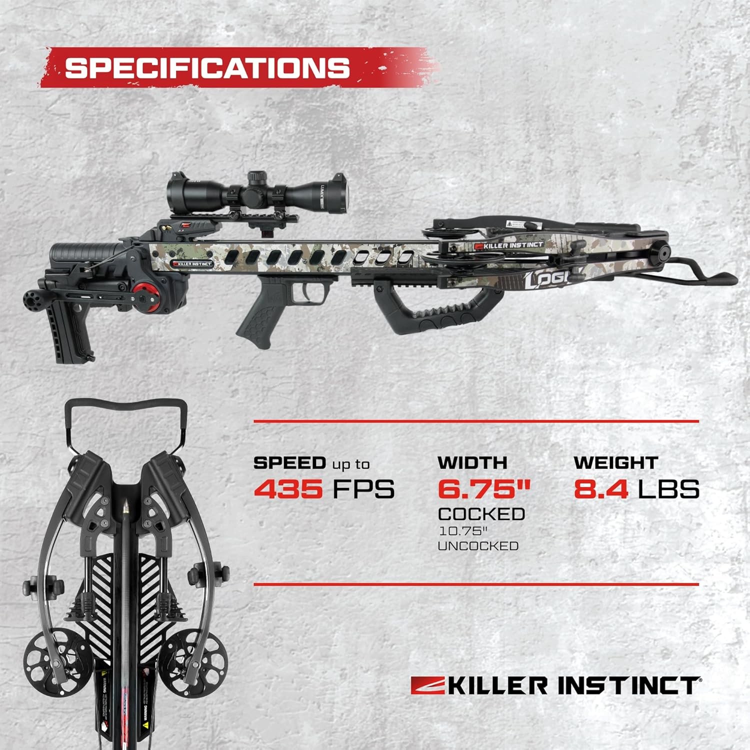 Killer Instinct LOGIX 435 RDC Crossbow Kit 435 FPS w/ Crank, Let-Down Trigger