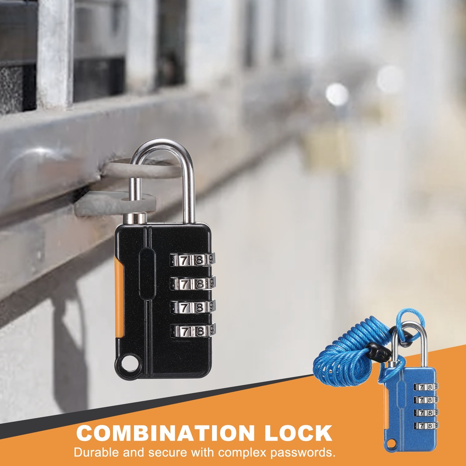 2 Pcs Luggage Lock, 4 Digit Combination Padlock and Flexible Blue Cable (90cm)