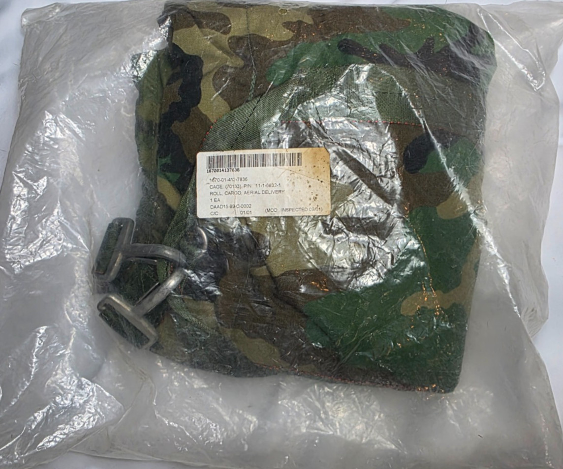 US Military Airborne Roll Cargo Aerial Delivery Woodland BDU Camo In Bag Sealed