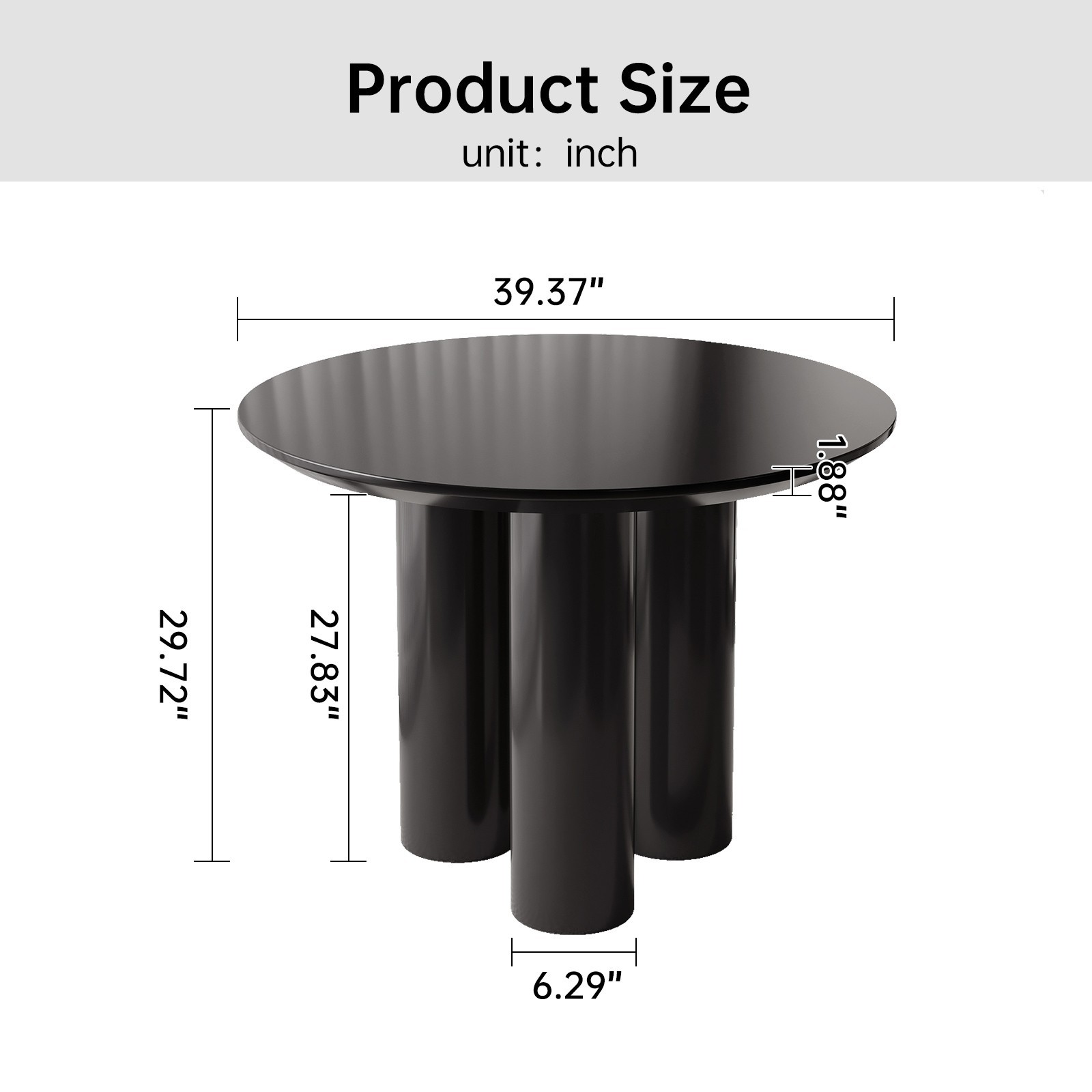 39" Round Dining Table Black Modern Kitchen Table Dining Room Table for 2-4