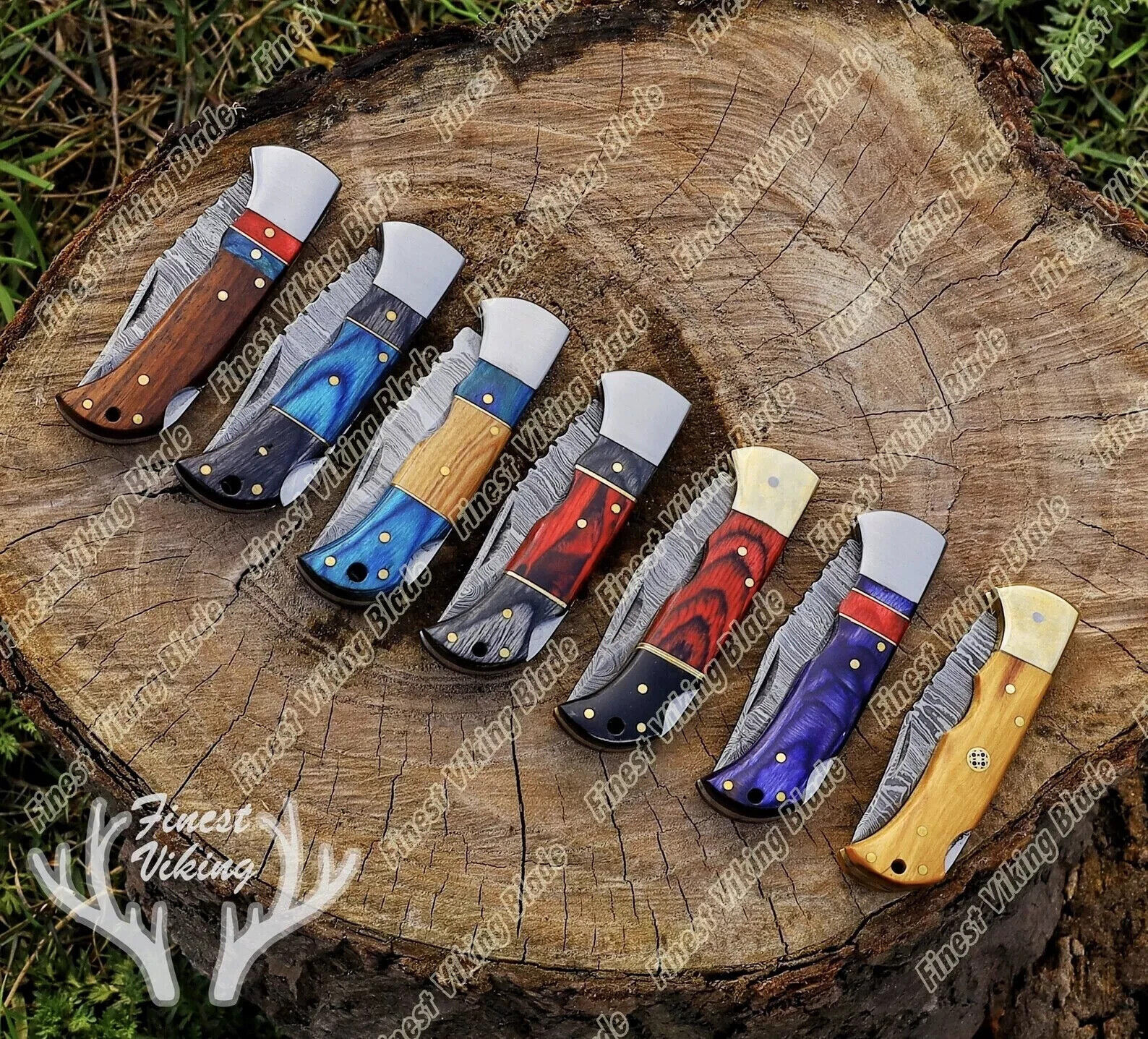 LOT OF 7 - PERSONALIZED FOLDING HANDMADE DAMASCUS Pocket Knife, Gift For Him Her