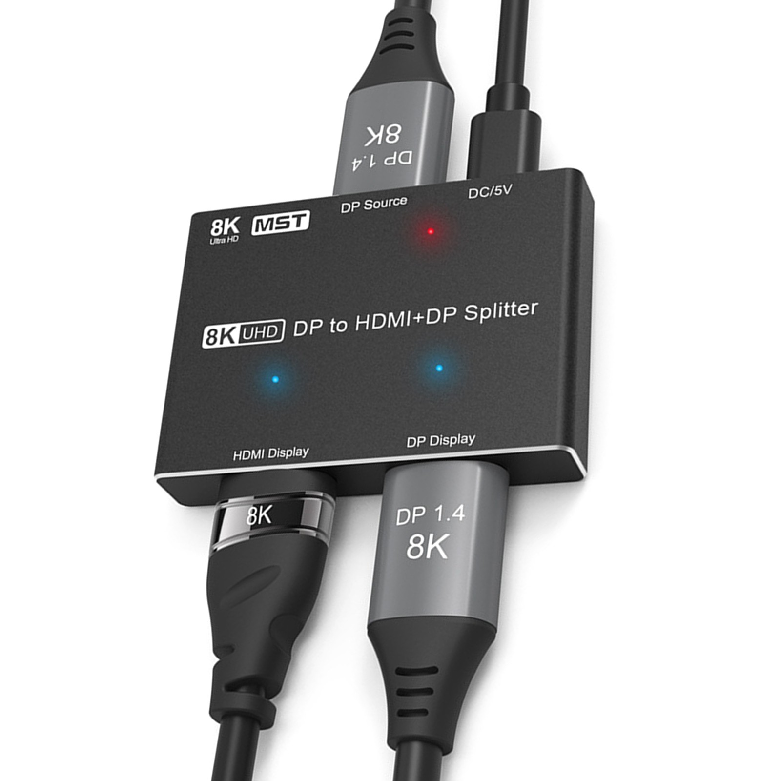 8K 30Hz DP To HDMI/DP Splitter Repeater 1x2 MST Splitter Support HDR SST MST