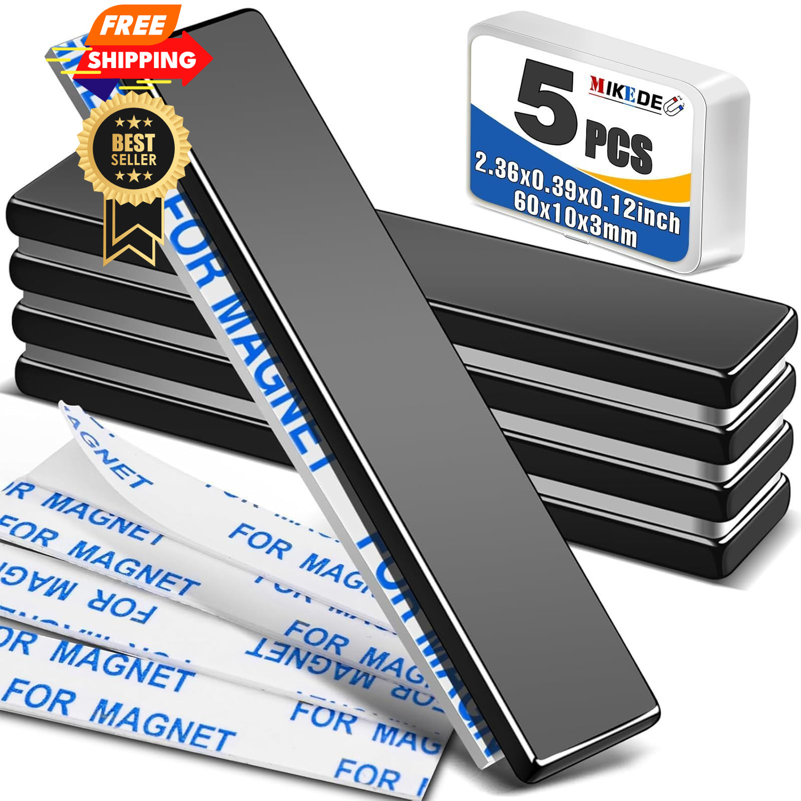 MIKEDE Neodymium Magnets, 5 Pack Black Super Strong Magnets 60x10x3 mm,