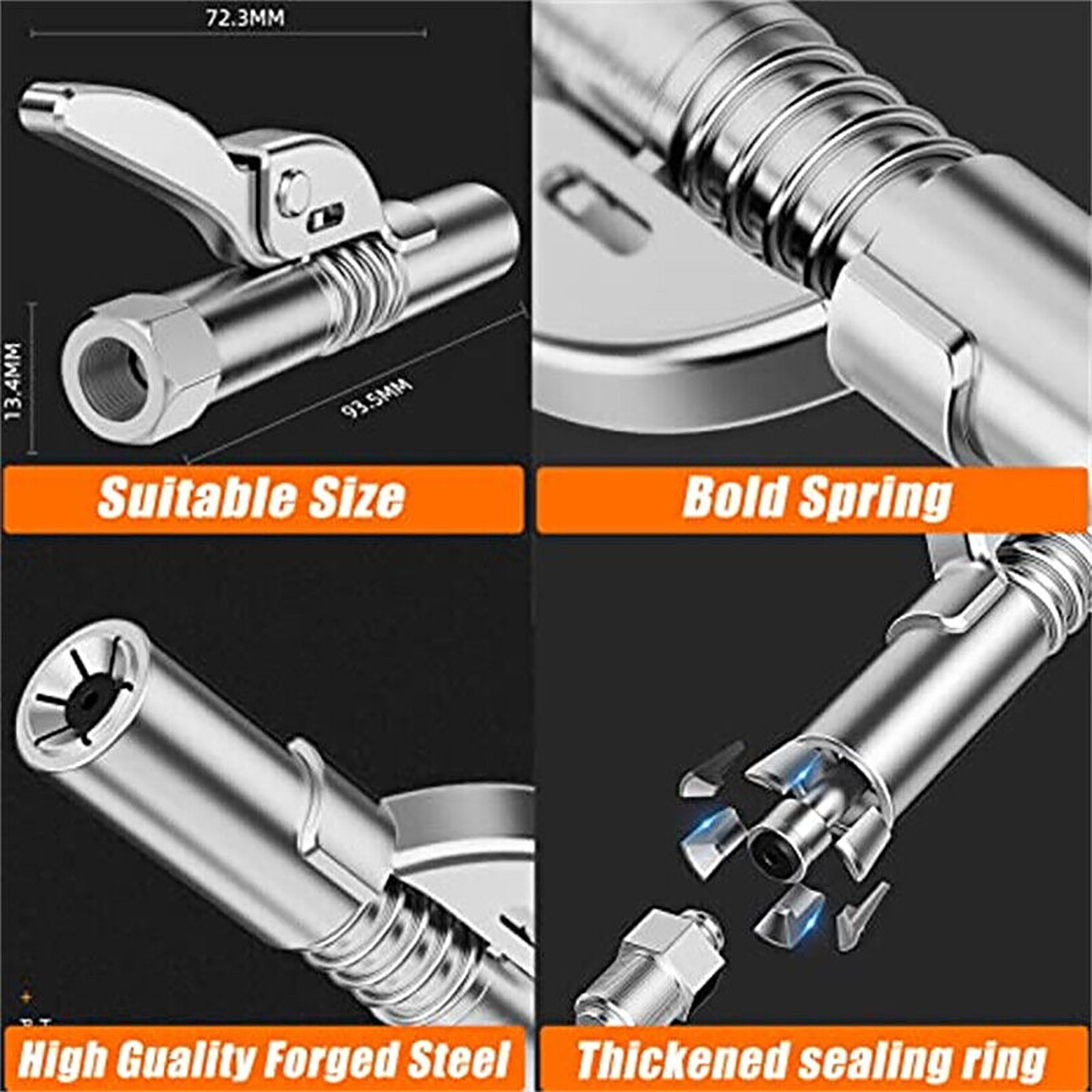 2x High Pressure Grease Gun Coupler Quick Release Lock Oil Injection Nozzle