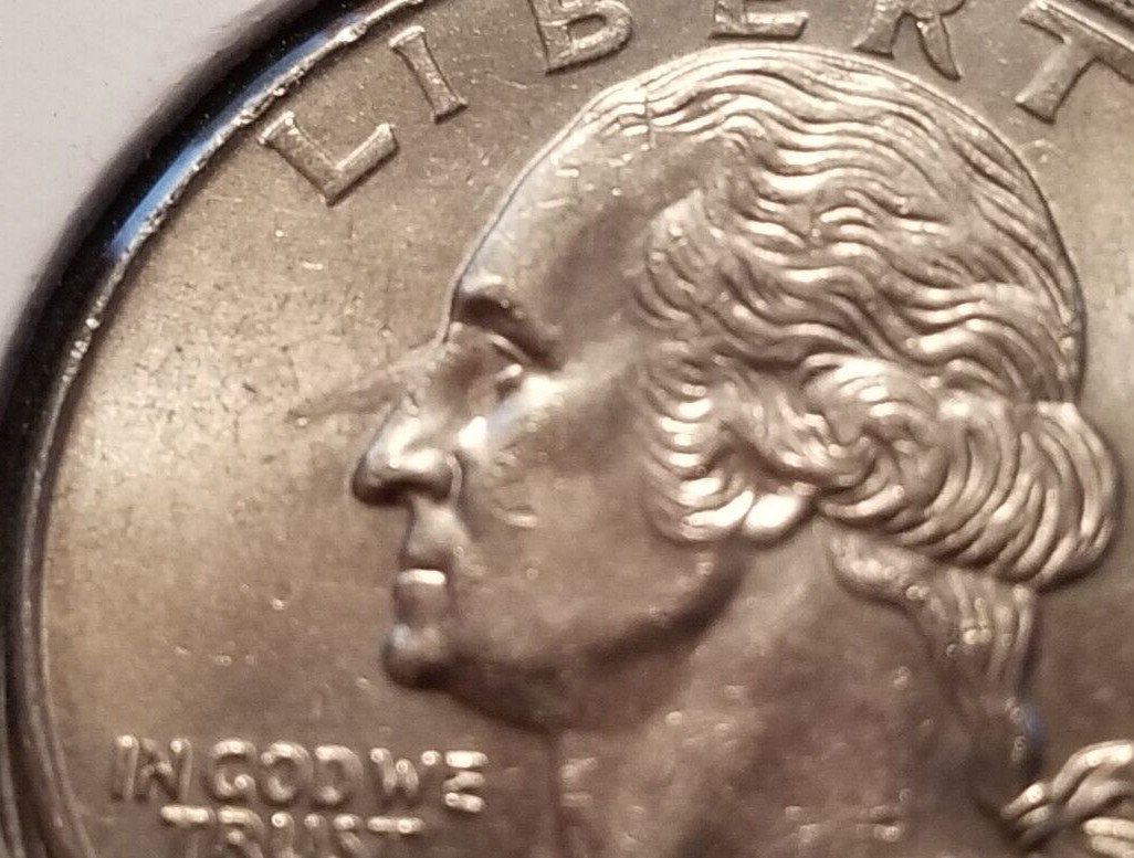 1996P "RHINO HORNED" WASHINGTON QUARTER, POLISH GOUGE OBVERSE