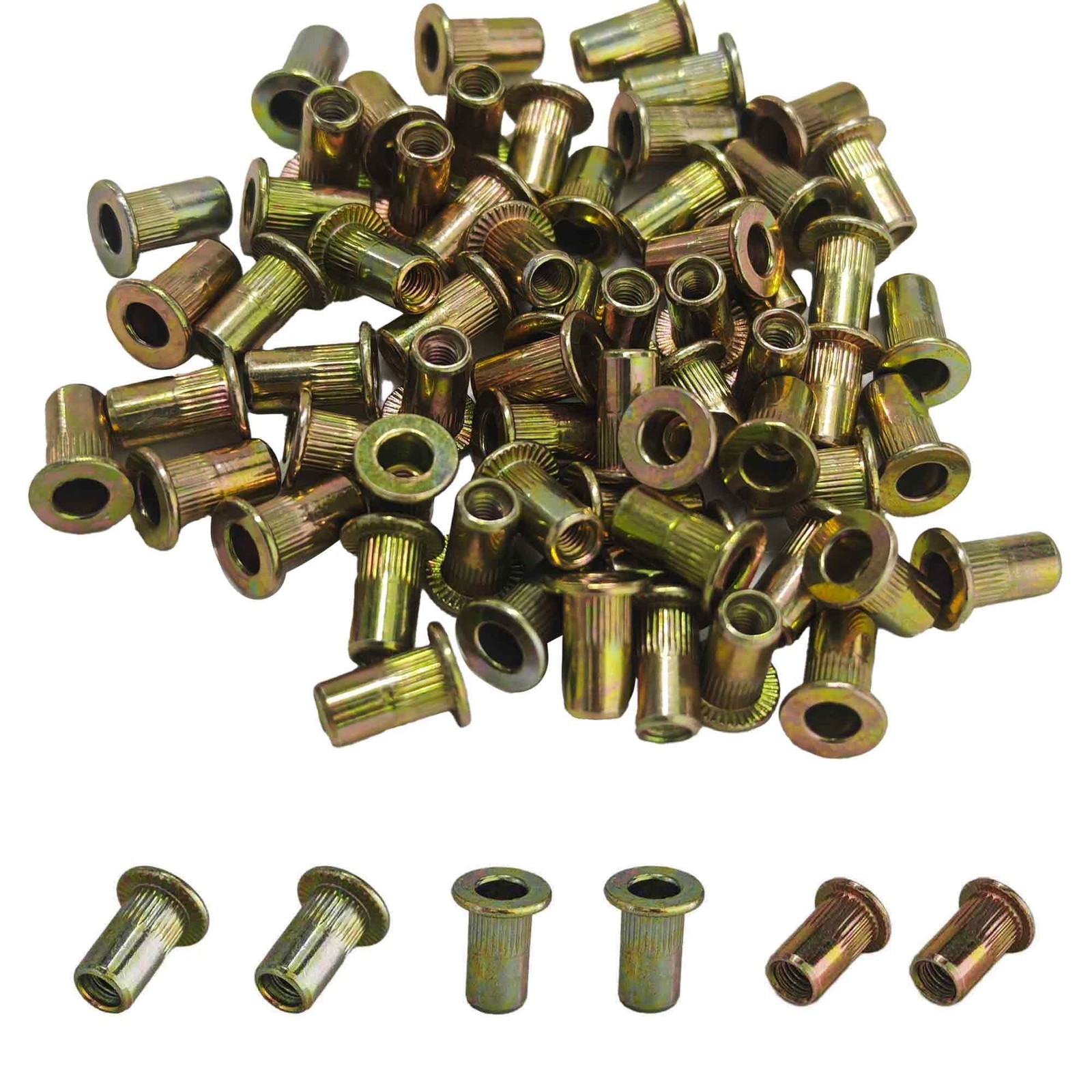 100 PCS M3 Rivet Nuts Zinc Plated Carbon Steel Threaded Insert Flat Head Kit