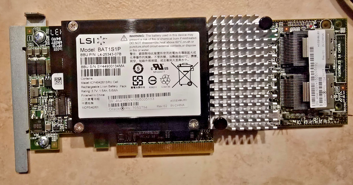 Sun Oracle 7047503 SAS PCIe 2-Port Raid Controller Card with backup