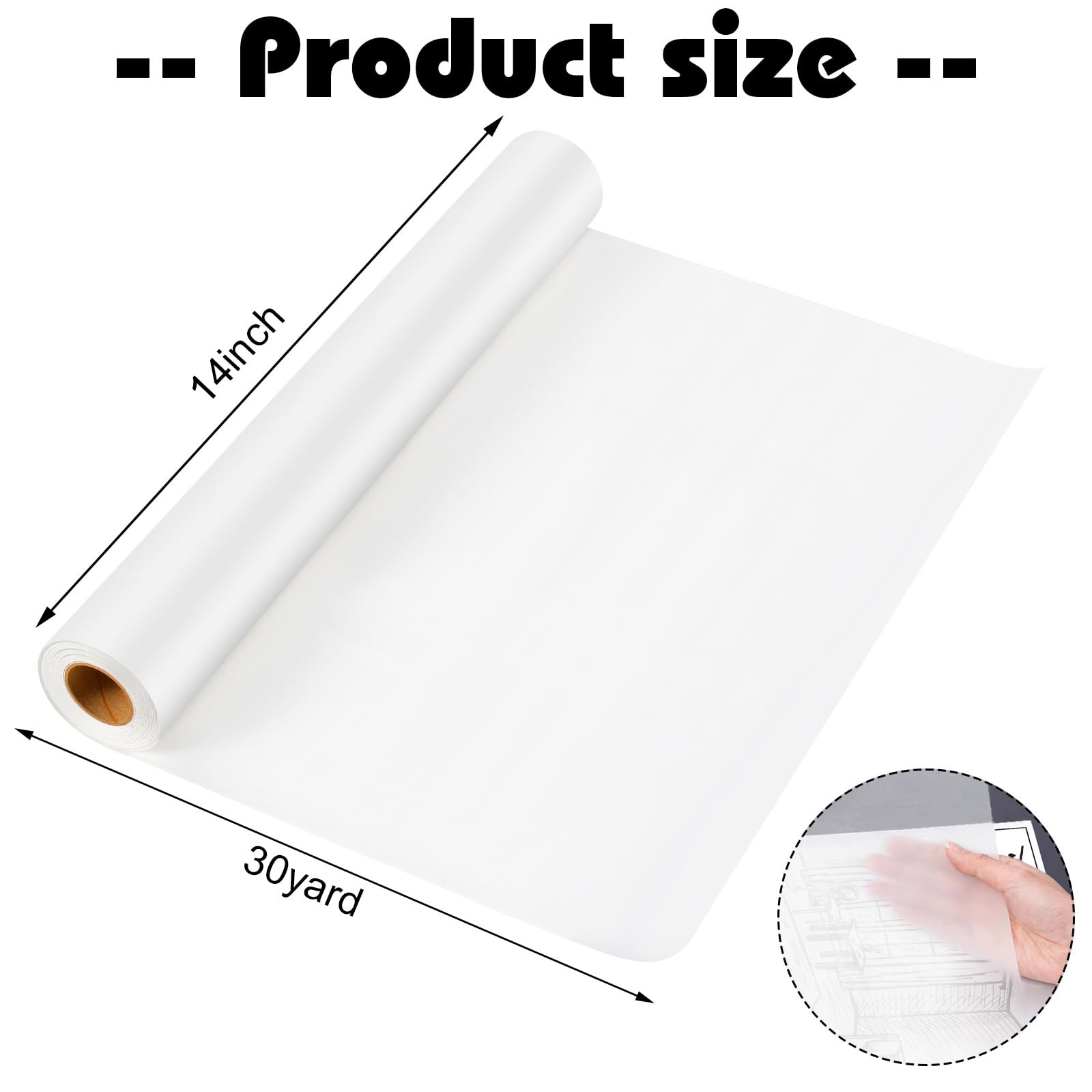 Tracing Paper Roll 14 Inch x 30 Yards White Pattern Paper Translucent Trace P...