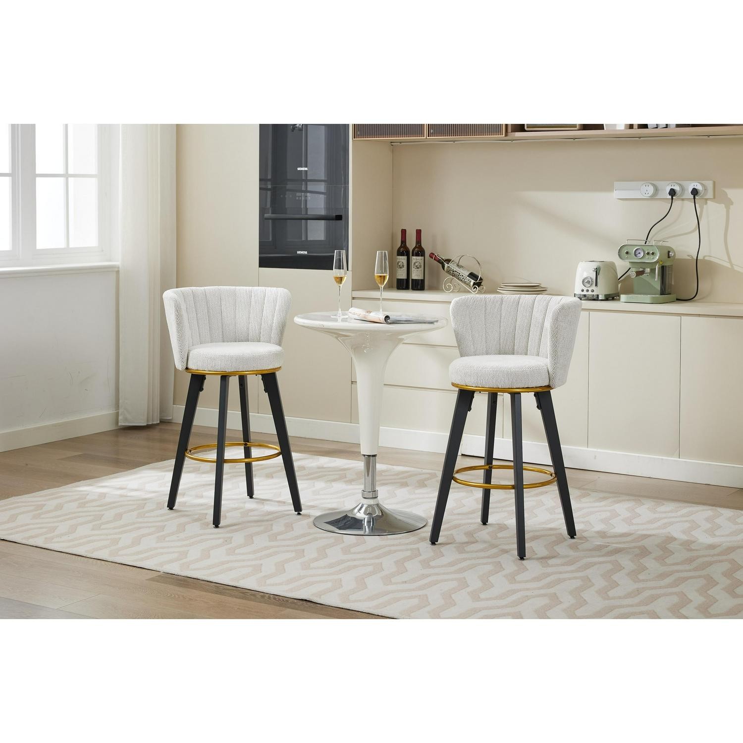 Ostweer Furniture Set Of 2 26 H 360 Swivel Upholstered Barstools - Beige