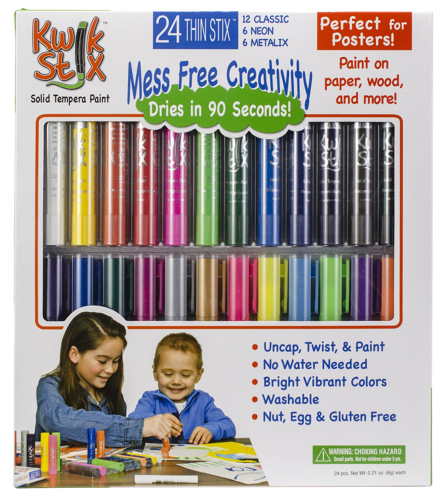 Kwik Stix Thin Solid Tempera Paint Stix 24/Pkg-Classic, Metalix And Neon
