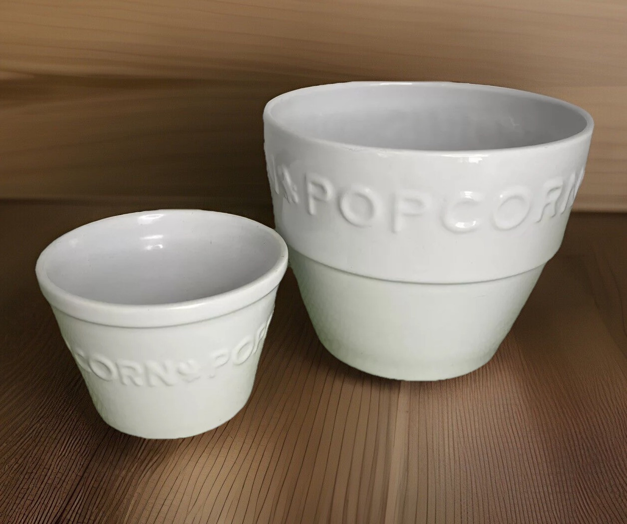2 Pc  Ceramic Popcorn Buckets Large  and  individual Bowls  I. Godinger and Co.