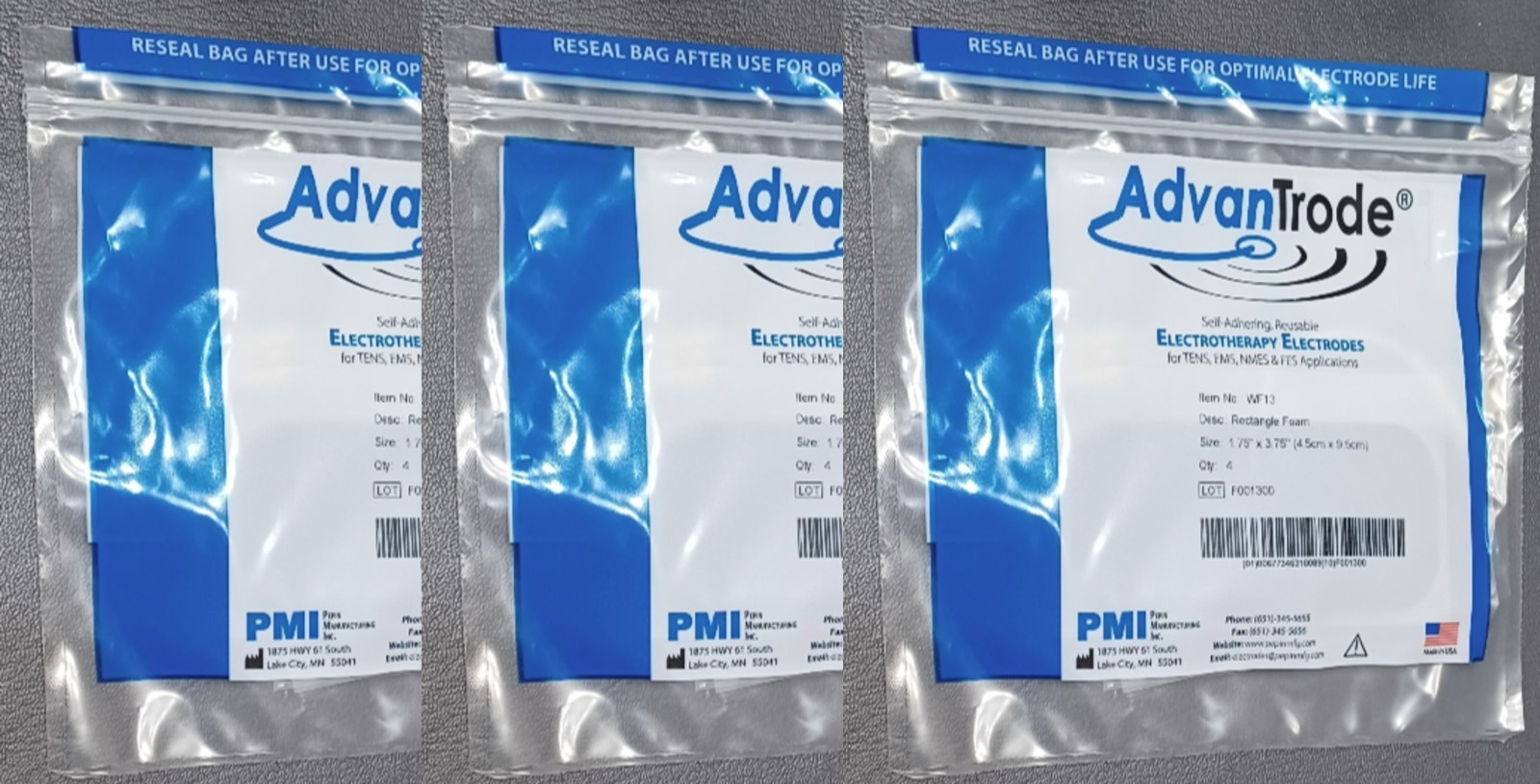 (LOT of 3) AdvanTrode Self-Adhering Electrotherapy (1.75″ × 3.75″ foam, 4/pack)
