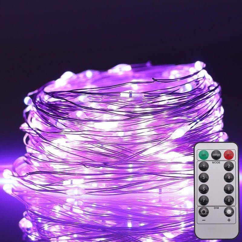 200 LED PURPLE String Fairy Lights Battery Powered w/ Remote, 66FT (3 Packs)