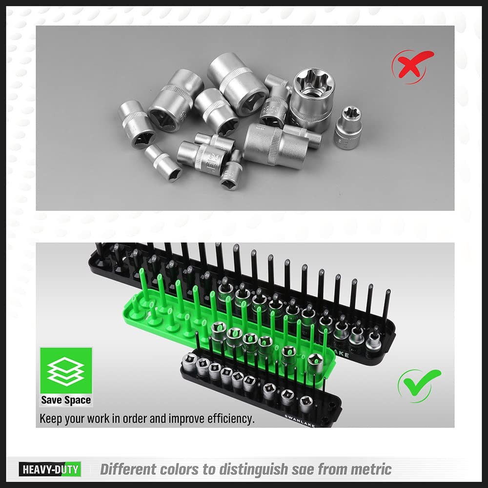 Socket Organizer Tray Set - 6-Piece SAE & Metric Holder for Toolboxes